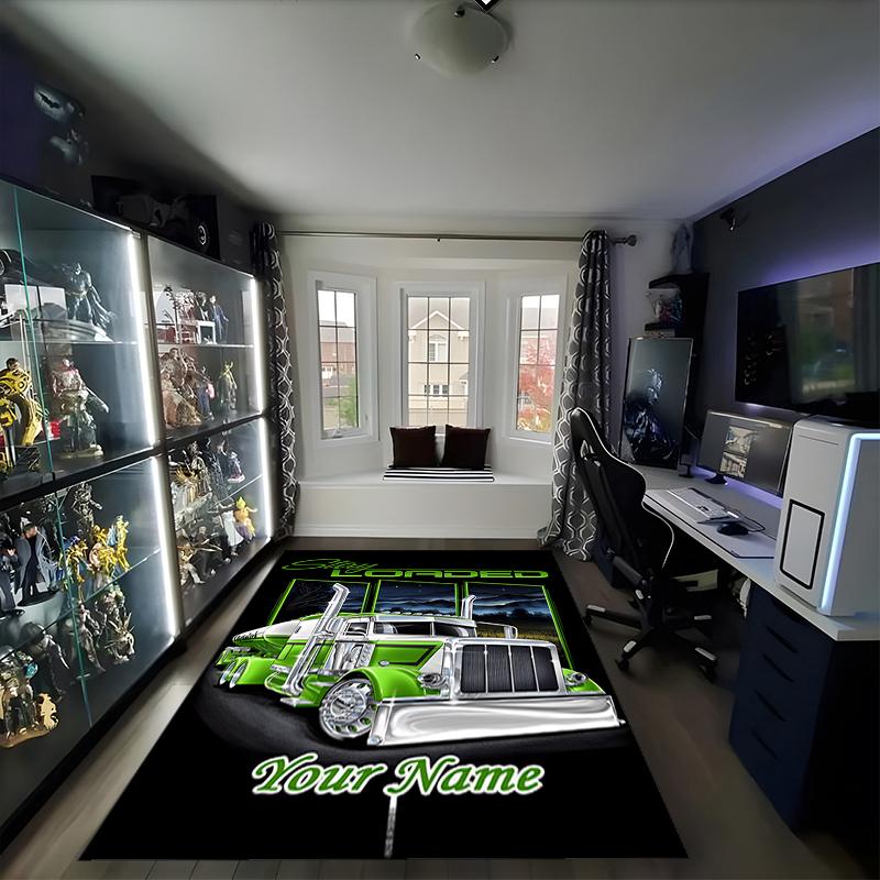1PC Custom Name Truck Driver's Night Out Theme Floor Mat Ideal for Living Room, Game Rooms, Office, Bedroom, Office Floor Mat , Floor Mats for Home