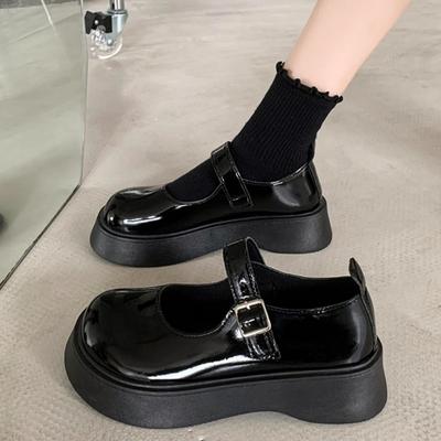 Женские туфли Мэри Джейн на массивной платформе, женские туфли-лодочки из лакированной кожи с кружевным ремешком на щиколотке, осень 2024, черные туфли Лолиты