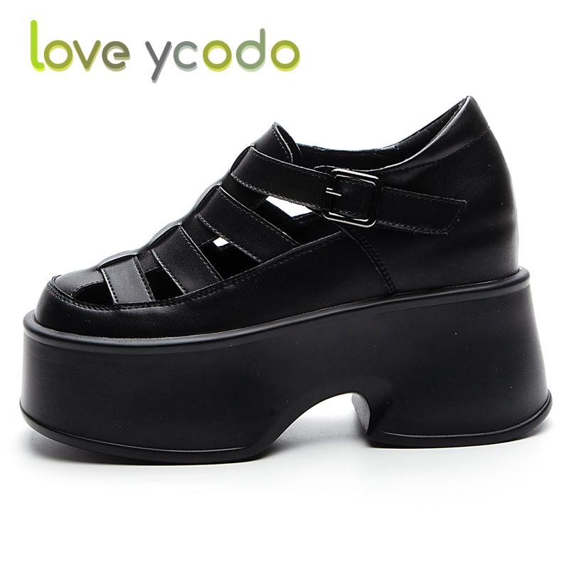 love ycodo Брендовые женские и студенческие летние сандалии из натуральной кожи на толстой подошве