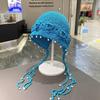 New simple hand-woven three-dimensional flower hat for women with a small face, imitation pearl tassel wool headhat, thin