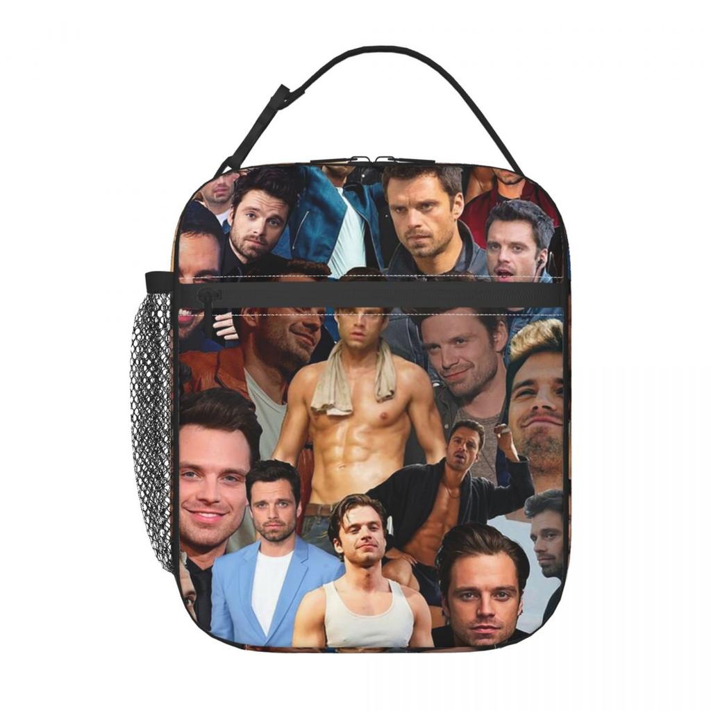 Sebastian Stan Photo Collage Insulated Lunch Bag for Women Kids Portable Food Boxes Thermal Lunch Box Tote