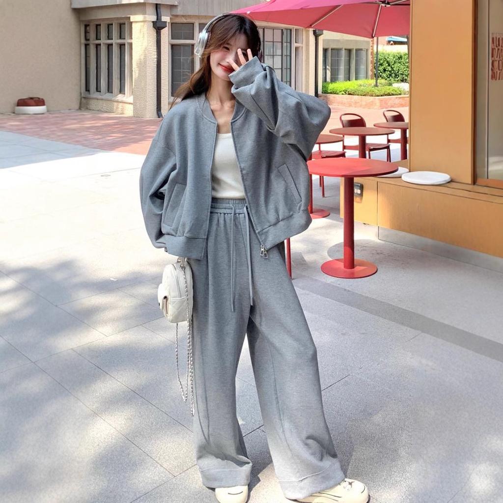 Ангоровый красный повседневный спортивный костюм-толстовка для женщин на осень новый стиль ленивый и тонкий для похудения из двух предметов