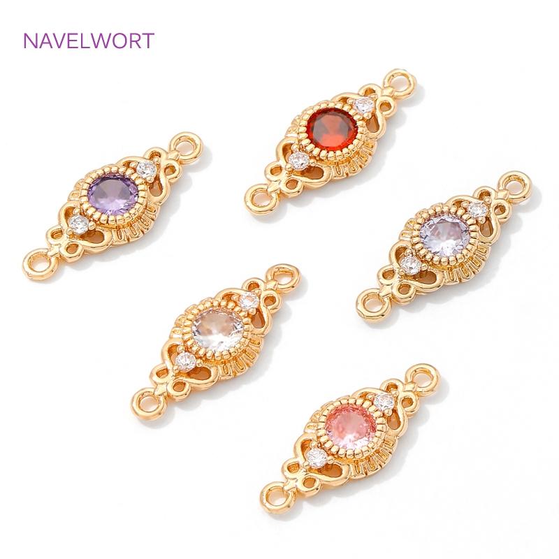 18K Gold Plated Charm Connector With Closed Rings,Inlaid Zircon Charms Pendant,Connector For Jewelry,DIY Jewelry Making Supplies