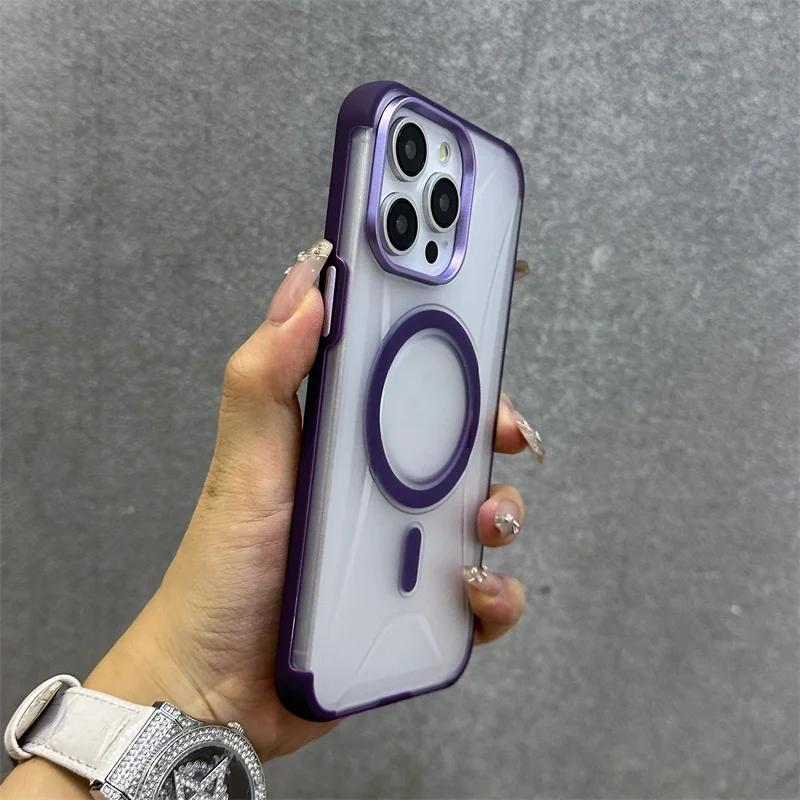 Матовый магнитный чехол для телефона с беспроводной зарядкой для iPhone 16 Plus 15 Pro Max с металлической защитой линз PU+TPU противоударный чехол