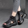 Fashion 2024 Retro Soft PU Leather Ladies Cool Boots Fashion Women Sandals Summer Fish Mouth Sandals Wedges Mid Heels Shoe Sandalias