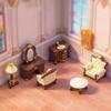 Miniature Retro Dollhouse Furniture with Luxury Golden Details Non-toxic Paint for Kids DIY Dollhouse Decoration Gifts