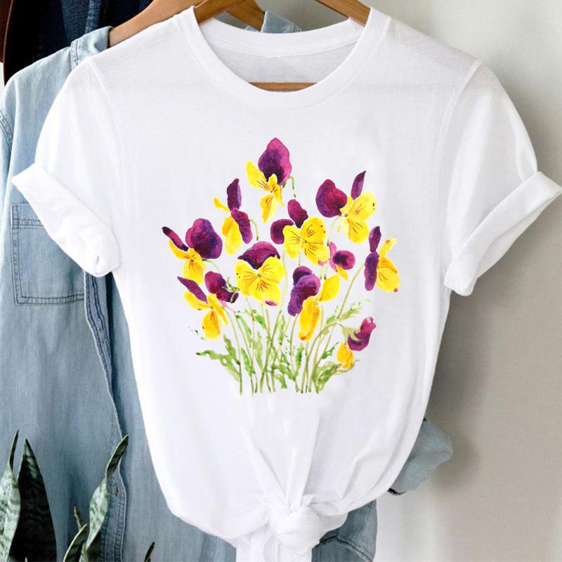 Цветок Подсолнуха Акварель Симпатичные 90-х годов Женская летняя модная футболка с коротким рукавом с принтом Футболка Леди Женская одежда Повседневная футболка с рисунком