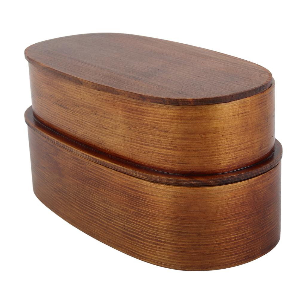 Lunch Box Set Japanese   Wooden Food Storage Container for Students Workers 19x10x9.5cm