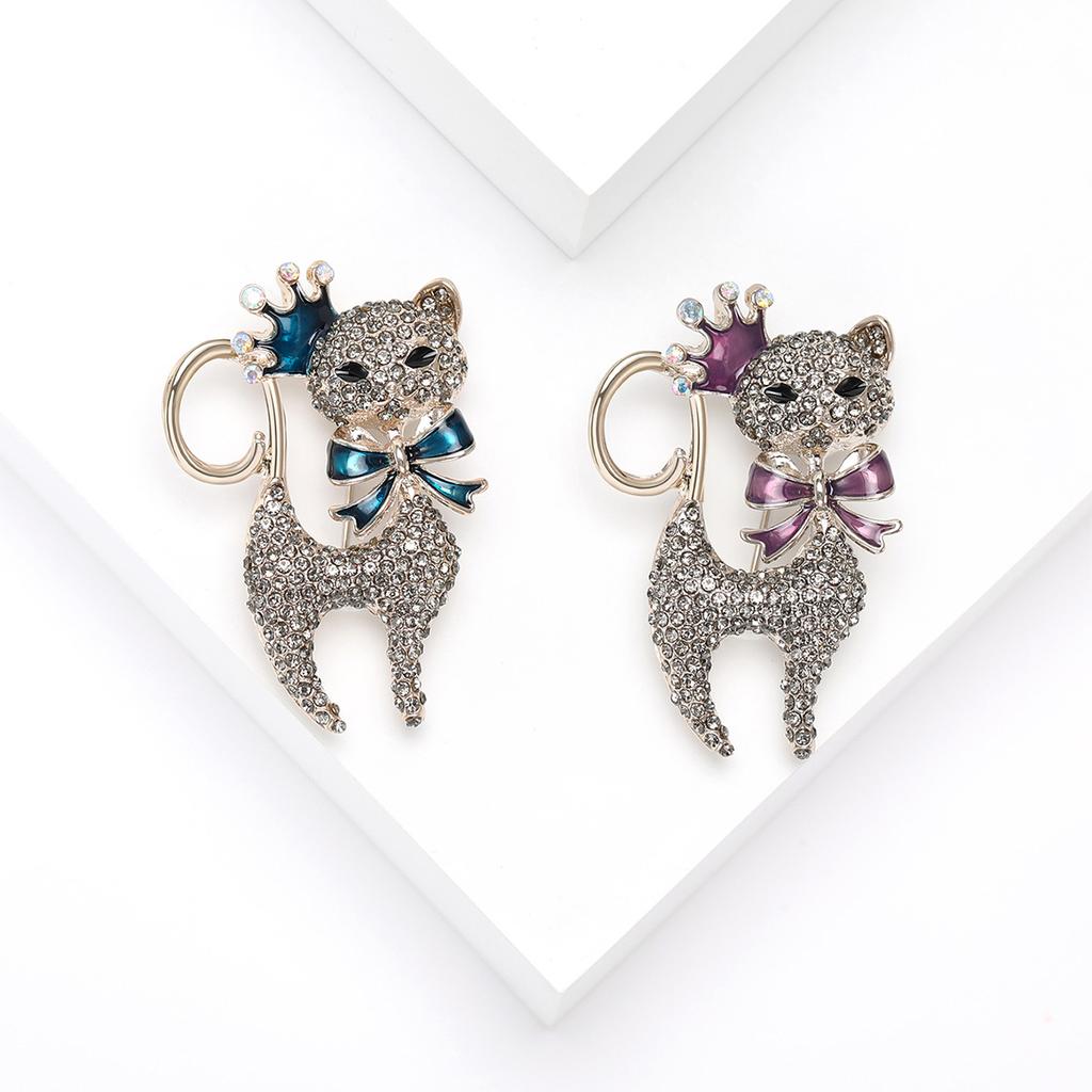 Брошь в виде котенка из мультяшного сплава с бриллиантами, модные и атмосферные аксессуары для одежды