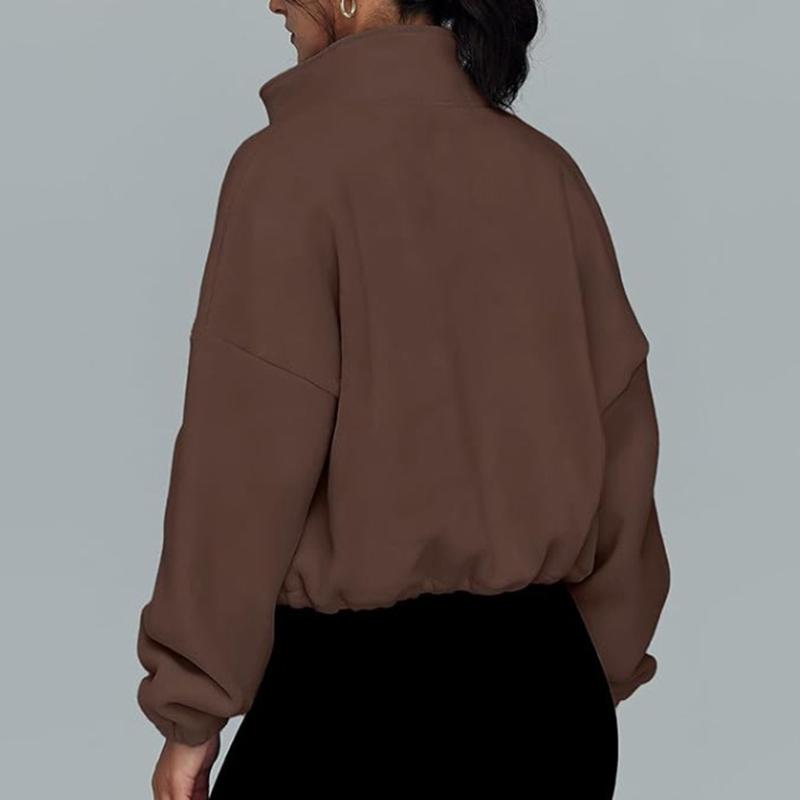 Женский весенне-осенний повседневный кардиган с длинным рукавом, воротником-стойкой, застежкой-молнией, однотонный, со шнурком для регулировки талии, с присборенной талией, толстовка