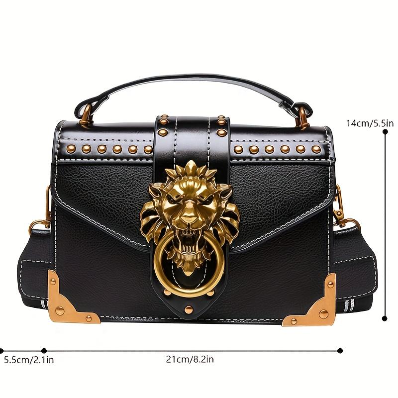 Винтажная мини-сумка через плечо, сумочка с декором в виде головы льва, сумка через плечо в стиле панк с декором в виде заклепок