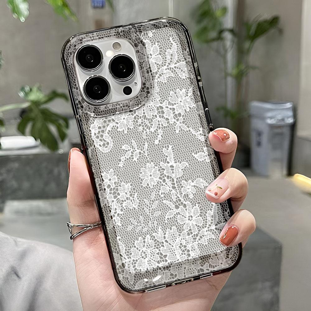 Чехол для iPhone 12 Pro Max Силиконовый белый кружевной Чехол для iPhone Air 15 14 13 17 11 16 Plus Мягкий Чехол Funda