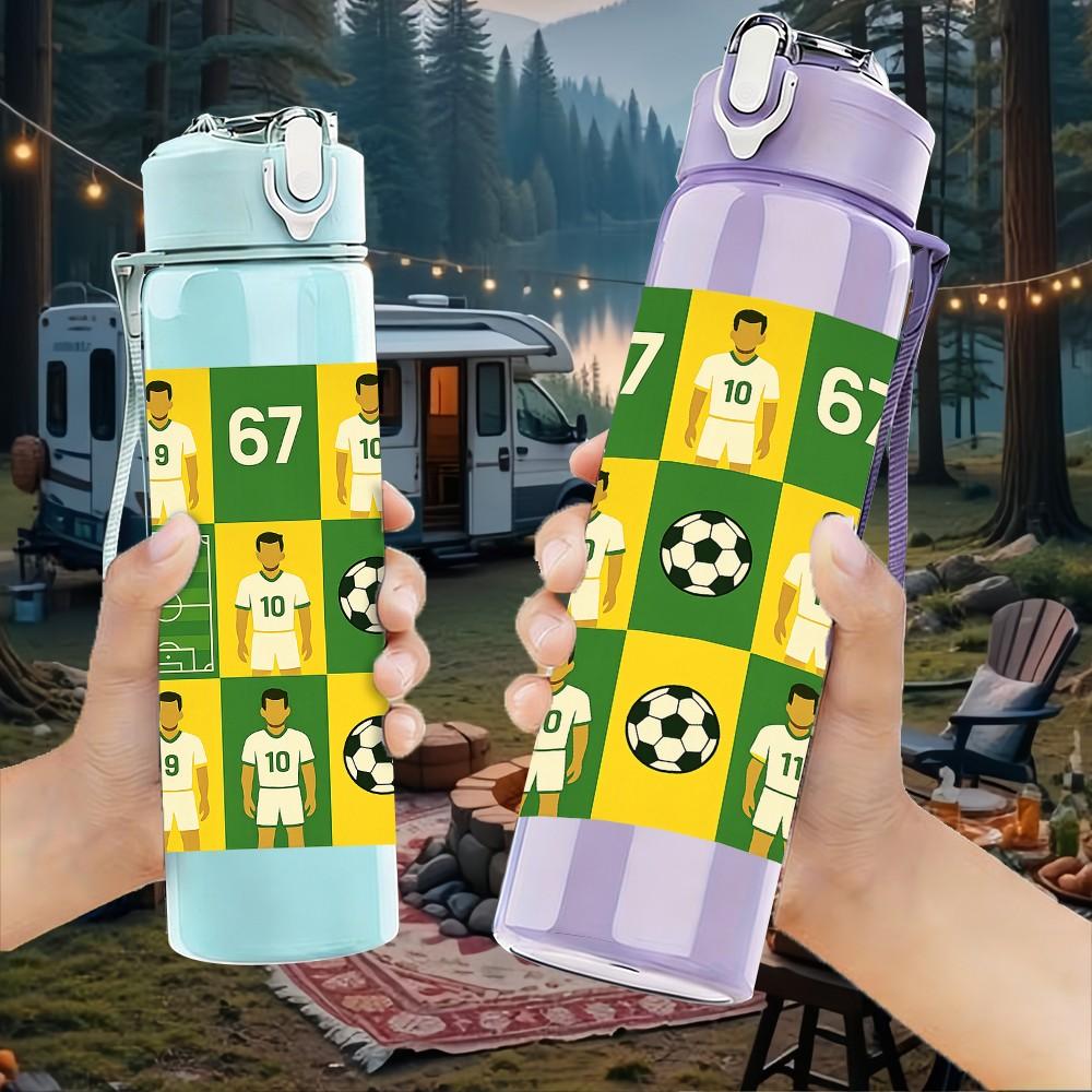 1PC Soccer Checkered Number Block Print 750ml Color Plastic Sports Water Bottle Leakproof Flip Straw Lid Suitable for Sports Office Home Use