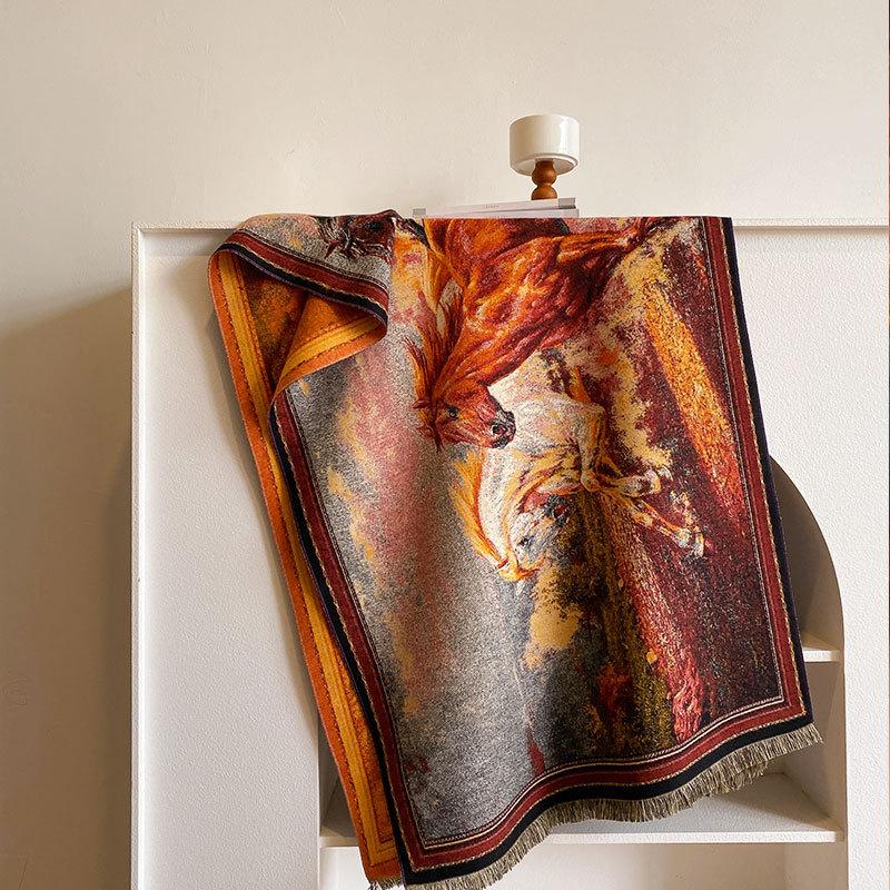 Французский зимний замок, картина маслом, серия, женский длинный шарф, подарочная шаль, литературное модное украшение, теплый шарф