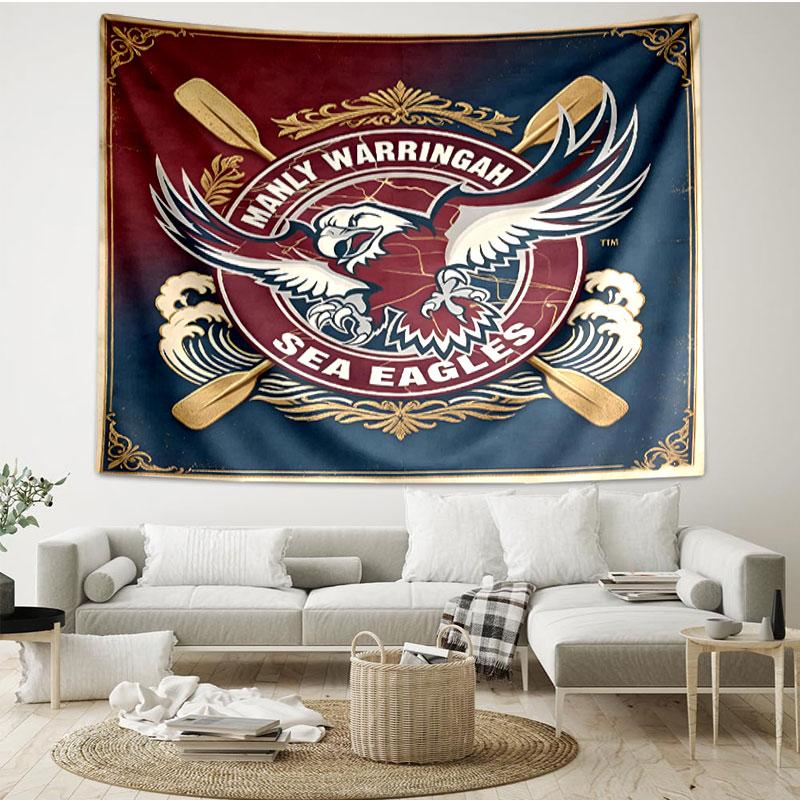 Manly Warringah Sea Eagles Print Tapestry - Portable Wall Decor Cloth, for Home, Dorm, Travel, Bedroom, Living Room - Ideal Birthday Housewarming Gift