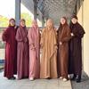 Abaya Set Wrinkled Fabric Smocked Cuff Dress Layer Scarf Prayer Clothes Islam Jilbabs for Women Ramadan Muslim