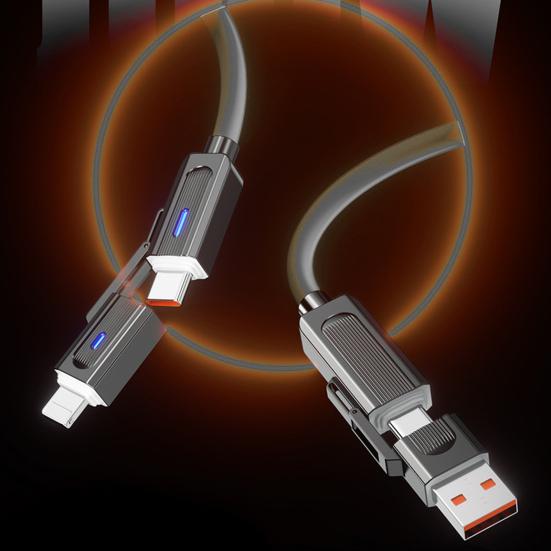 100 см 4-в-1 зарядный кабель USB Type-C 8-контактный 100 Вт 480 Мбит/с для быстрой зарядки мобильного телефона, планшета, силиконовый кабель для передачи данных