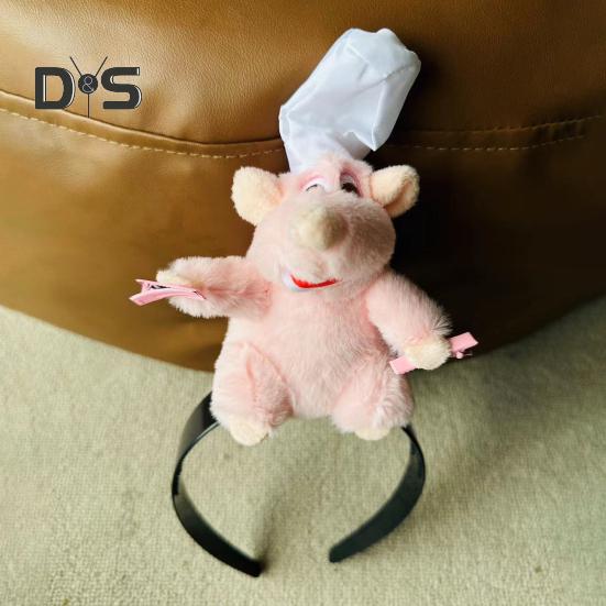 Повязка на голову Cooking Mouse King с 2 зажимами, легкая плюшевая повязка для волос с мышкой, нескользящая петля для волос с плюшевой игрушкой, аксессуары для волос для женщин и девочек, головные уборы