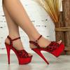 Women Sexy Red Leopard Platform Heels FishToe Sandals for Party Fashion Shoes Heels 15cm LFD-8661-36