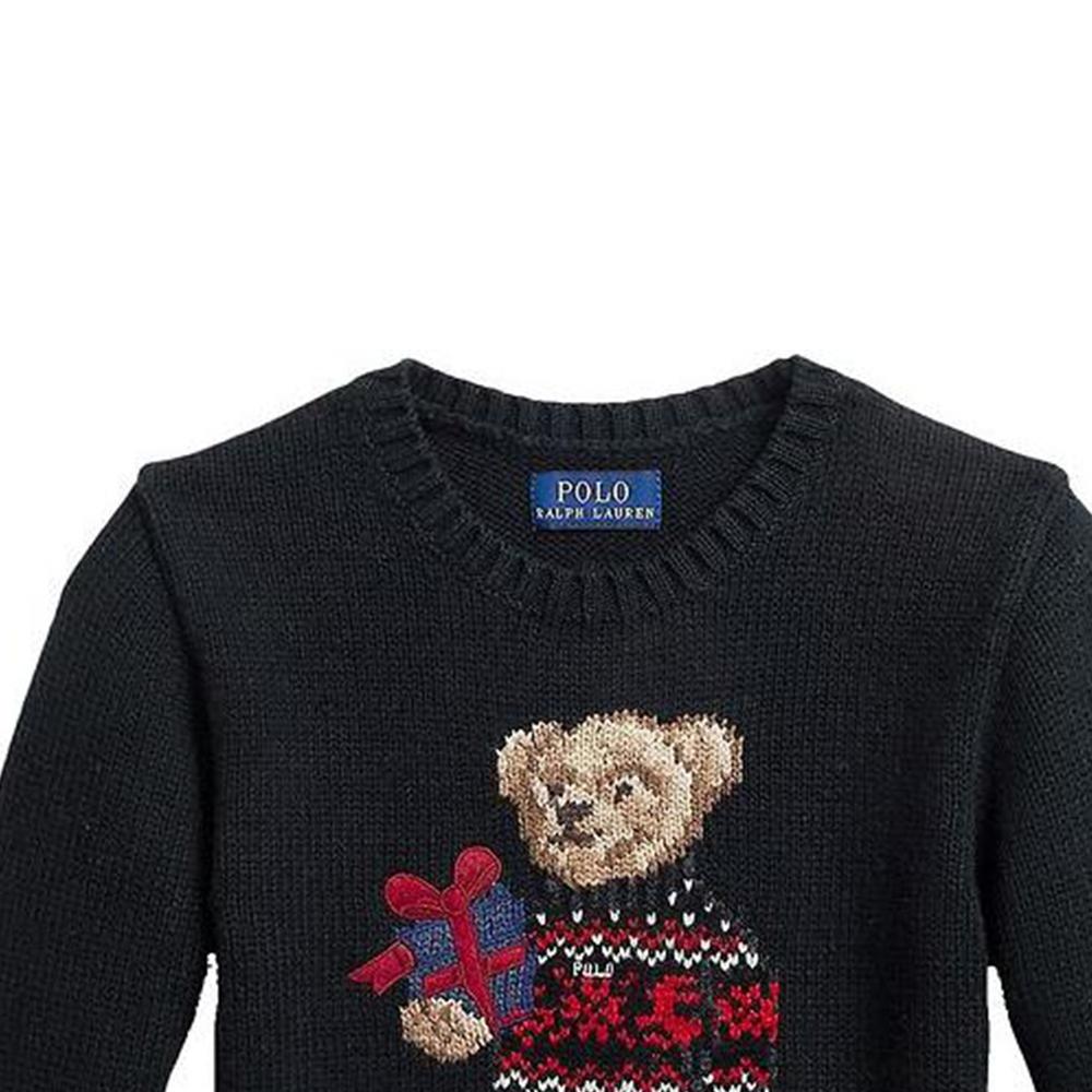 Свитер Polo Ralph Lauren с принтом узоров с мишками, круглым вырезом, длинным рукавом, детский топ, черный, 323920665-001