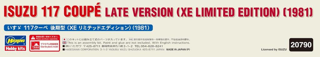 Hasegawa Isuzu 117 Coupe Late Model Limited 1981 Plastic Model Kit 20790 1/24 (XE Edition)