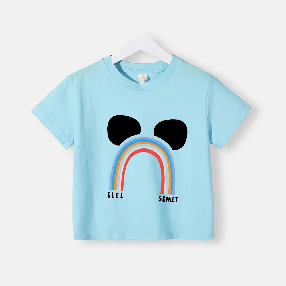 Summer Cotton Children Tshirt Cartoon Rainbow Smile Face Printed Korean Kids Tshirt Boys Girls Comfortable Short Sleeve Tee Top