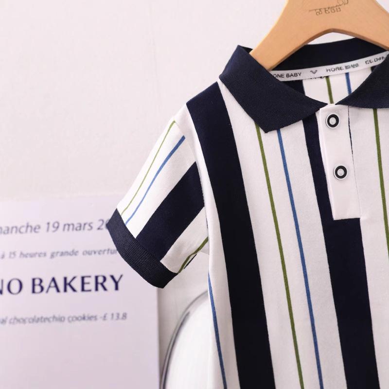 Костюм для мальчиков 0-5 лет Детская рубашка-поло в полоску с короткими рукавами Повседневная и модная Комплект из двух предметов Детская одежда