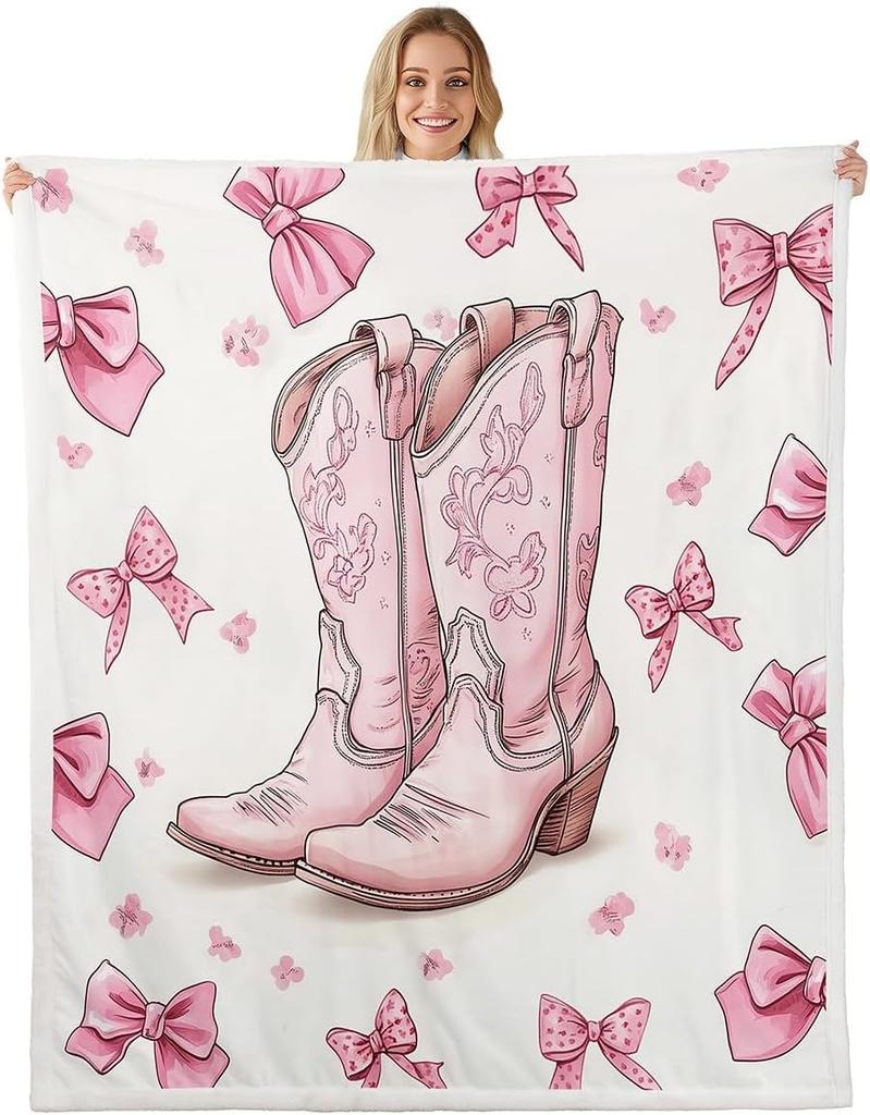 Плед с узором из синих бантов Мягкий флисовый плед Элегантный домашний декор Подарок для женщин Девочек Спальня Постельное белье Покрытие