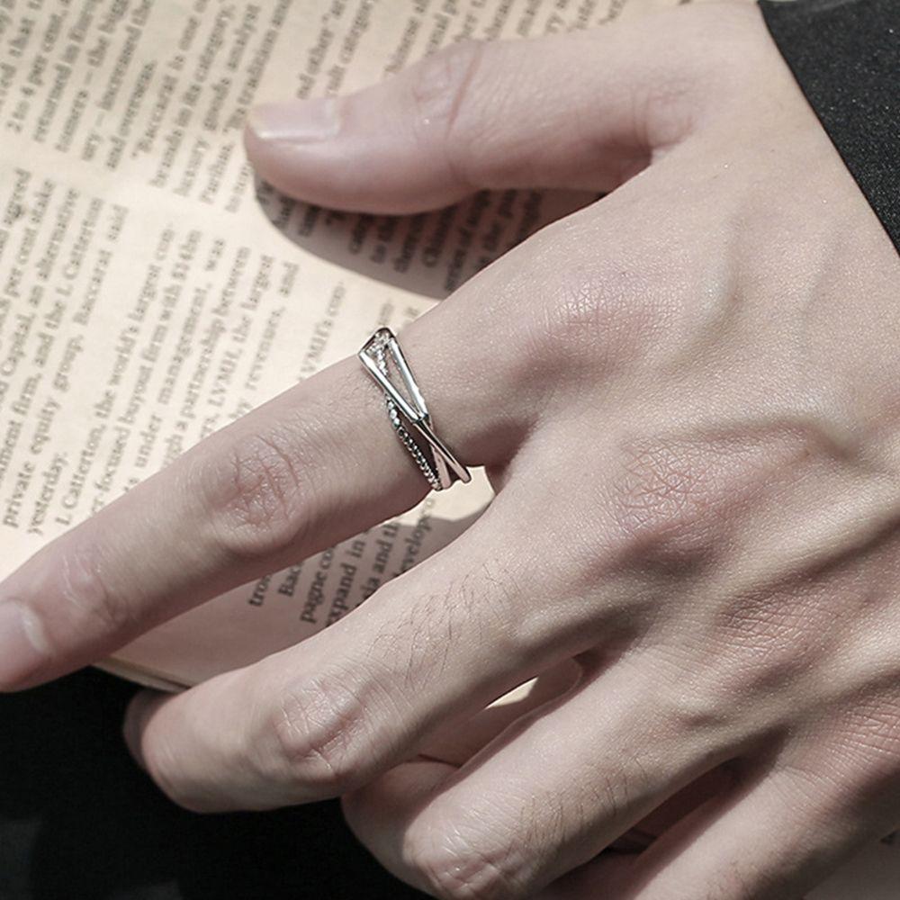 Day Gift Personality Korean Style Jewelry Men Geometric Ring Punk Finger Buckle Line Ring