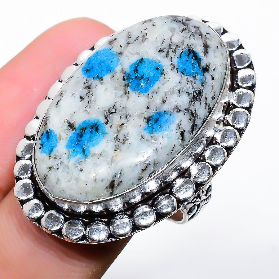 К2 Голубой Азурит Драгоценный камень 925 Стерлинговое серебро Подарочное ювелирное изделие Кольцо Размер 8.5