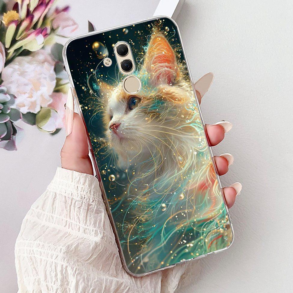 Clear For Huawei Mate 20Lite SNE-LX3 INE-LX2 Back Cover For Huawei Mate 20 Lite Case Cute Cartoon Cat Luxury Flowers Funny Funda