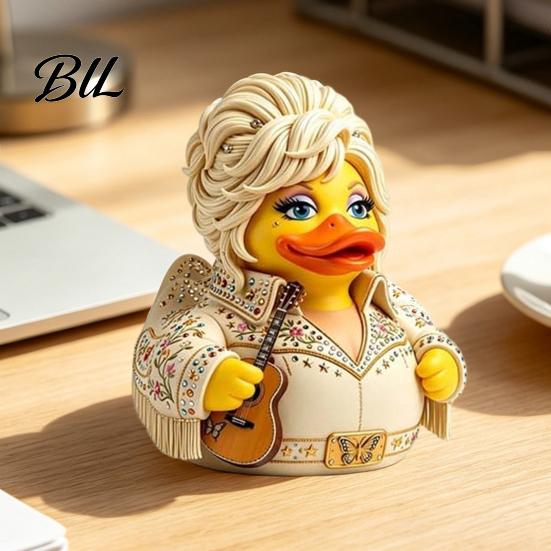 Sculptural Duck Statue for Desk Charming Novelty Ornament, Musical Theme with Guitar Ornaments Music Lovers Decor, Decorative Collectible Sculpture