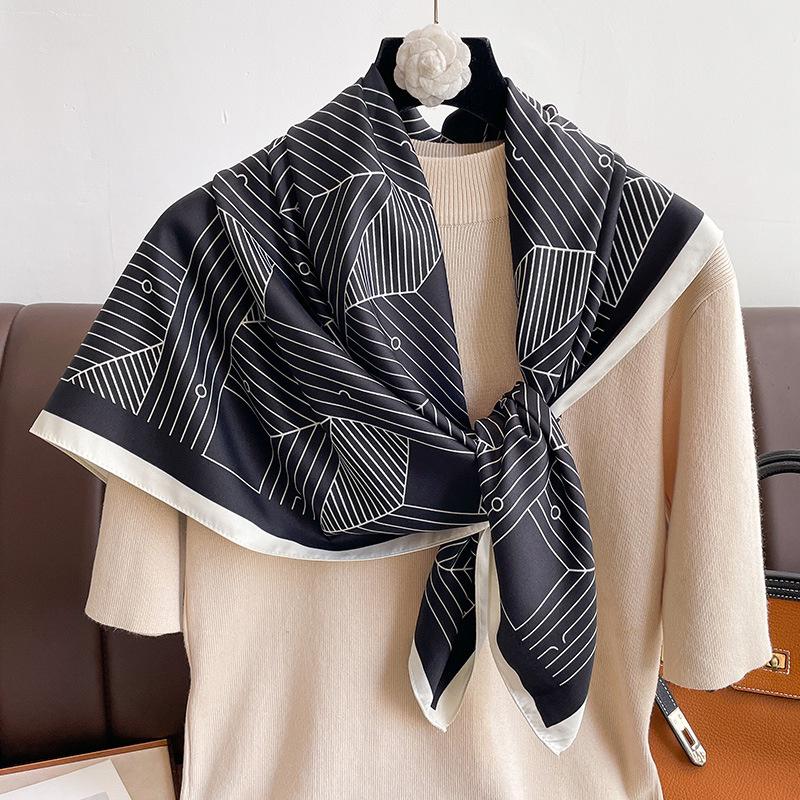 Twill Silk Scarf Women 90cm Square Hijab Shawls And Wraps Female Foulard Headkerchief Elegant Floral Summer Autumn Lady Bandana