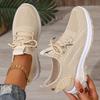 Women's White Low-Top Knit Sneakers Lightweight Lace-Up Anti-Slip All-Season Casual Light Workouts
