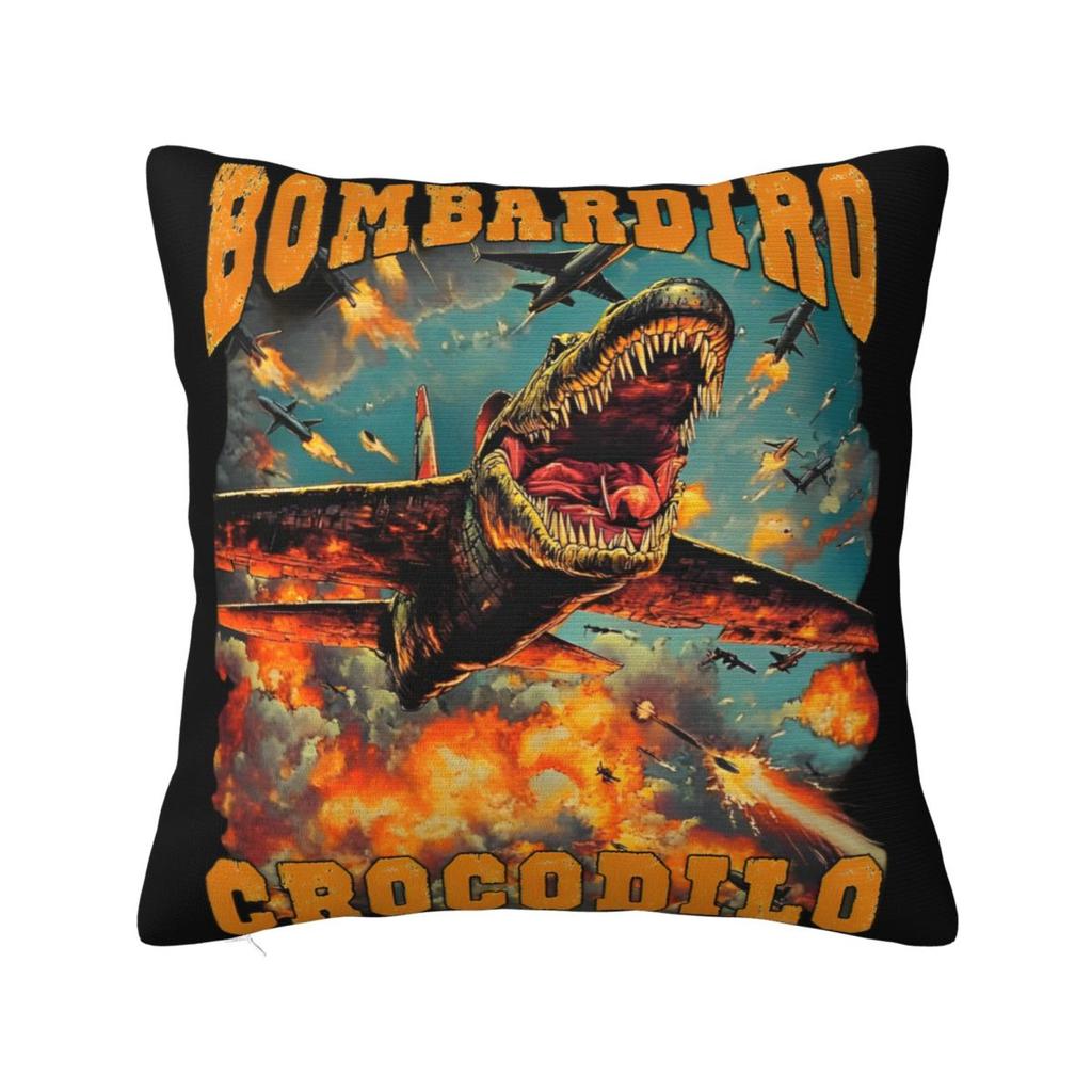 Мем Мозговая Гниль Bombardino Crocodilo Наволочка Чехол для Подушки Креативный Декор на Молнии Чехол для Декоративной Подушки на Сиденье 45x45см