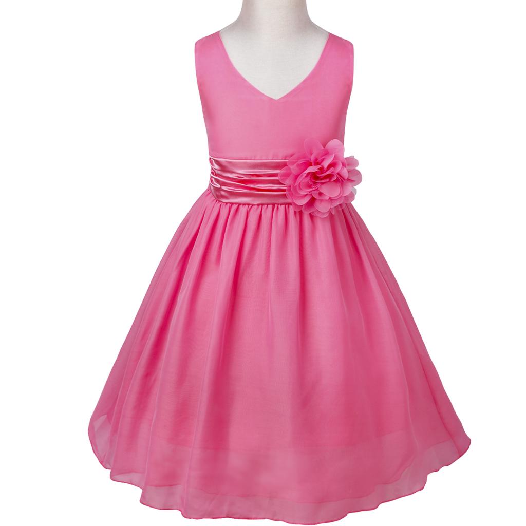 Детское шифоновое платье без рукавов с v-образным вырезом для девочек, свадебное платье подружки невесты с цветочным узором, детское вечернее платье для дня рождения, выпускного вечера