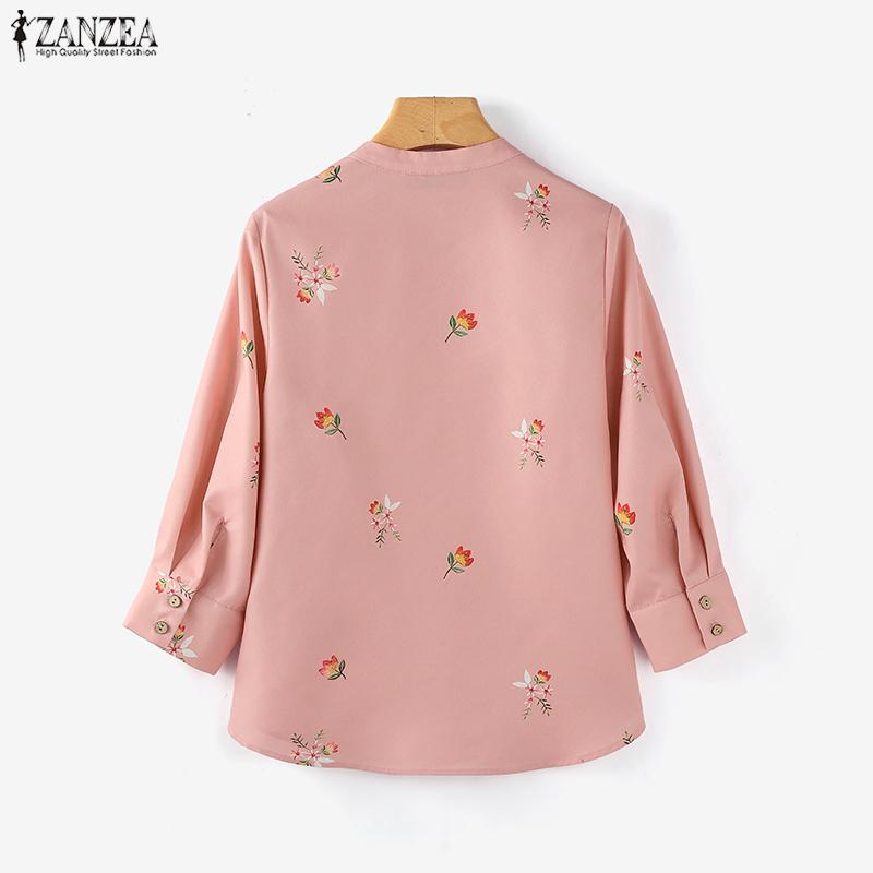 ZANZEA Женская повседневная блузка с круглым вырезом и рукавом 3/4 с цветочным принтом