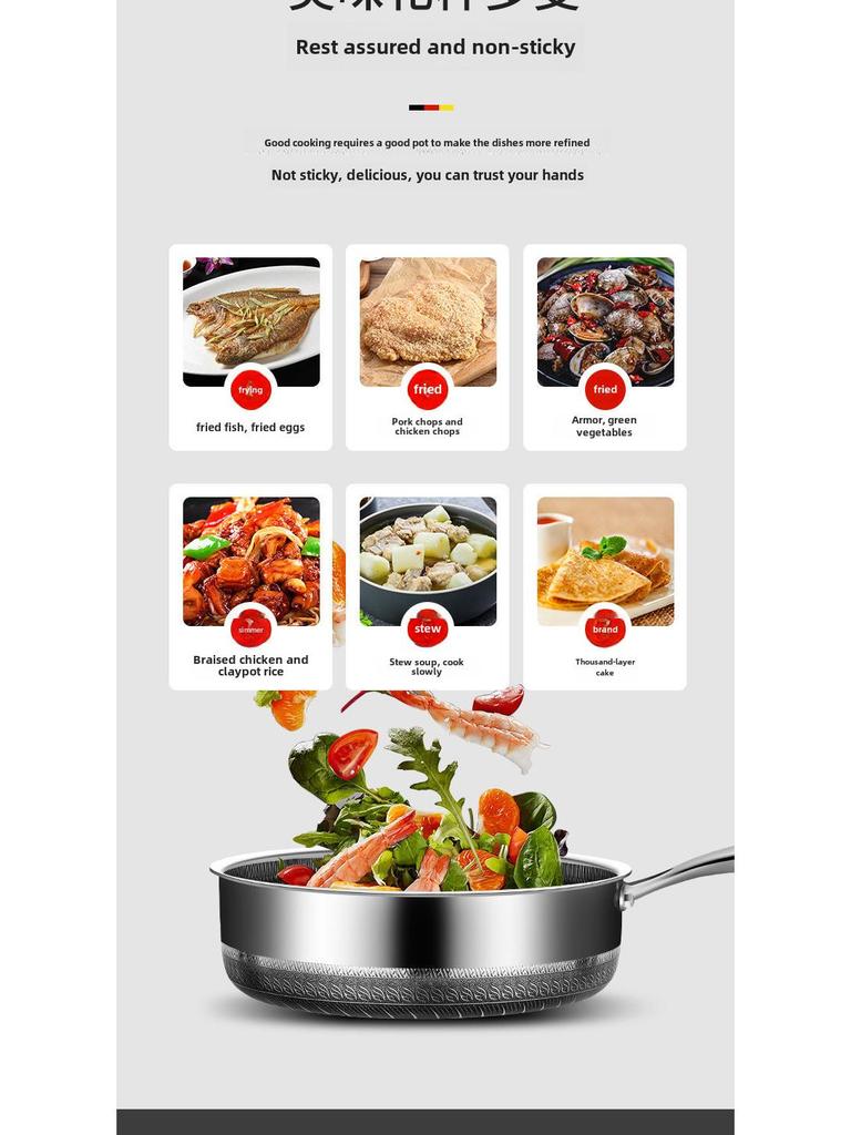 Бытовая углубленная антипригарная сковорода из нержавеющей стали 316 с сотовым покрытием, совместимая со всеми плитами