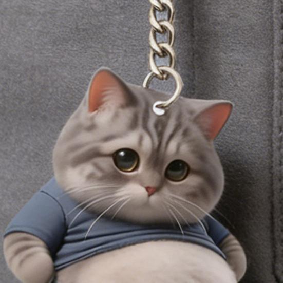 Акриловый 2D Плоский Брелок для Ключей Кот Q-Версия Животное Брелок Компактный Размер Портативное Украшение Ключи Рюкзаки Аксессуар