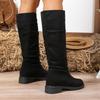2025 новые повседневные большого размера ботфорты на наборном каблуке, замшевые ковбойские сапоги, высокие, на толстом каблуке, модные сапоги, плиссированные сапоги женские