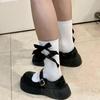 Lolita Black Bow Socks for Women: Korean Style Spring/Summer Sweet Mid-Calf Socks, Perfect with Small Leather Shoes and Princess Outfits.