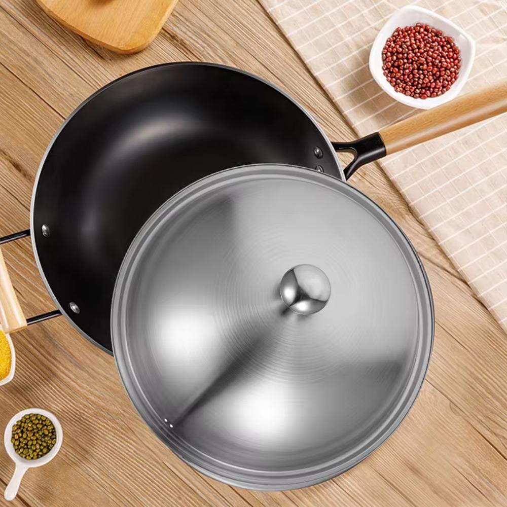 Black Plastic Knob Wok Cover 28/30/32cm Frying Pan Lid Replacement Stainless Steel Pot Lid Hotel