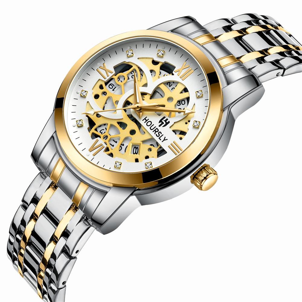 Новые деловые мужские кварцевые часы для отдыха, модные и трендовые, водонепроницаемые, с ночной подсветкой, кварцевые часы с бриллиантовой инкрустацией