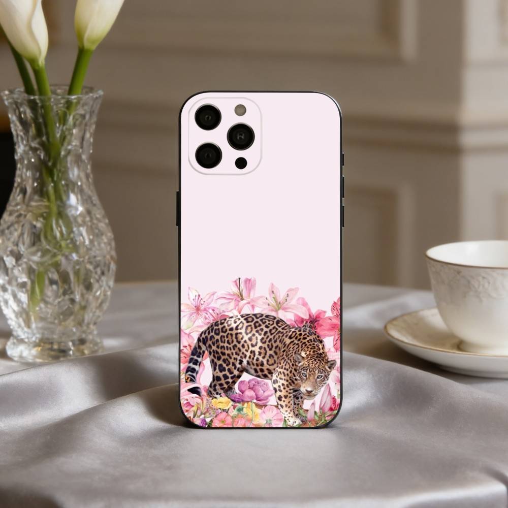 C-Cute L-Lily L-Цветок & L-Леопард Чехол для телефона для iPhone 17,16,15,14,13,12,11 Plus,Pro Max,XS,Мягкий силиконовый черный чехол