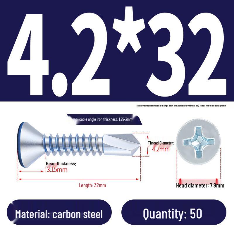 Винты с плоской головкой, из нержавеющей стали, с синим цинковым покрытием, самосверлящие и самонарезающие M3.9-M5.5