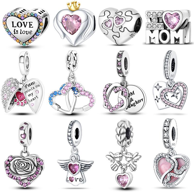 925 Silver Valentine's Day Love Pink Series Beads Suitable For Pan Bracelet Diy Anniversary Jewelry Gift