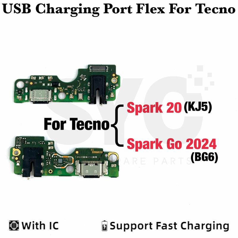 Для Tecno Spark go 2024 Spark 20 KJ5 USB-порт для зарядки Док-станция Разъем для наушников Аудиоразъем Микрофон MIC Шлейф Плата зарядки