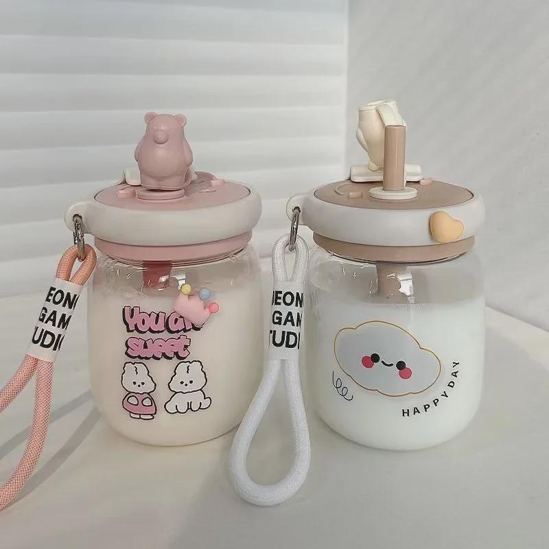 Корейский большой емкости двойной пластиковый стакан для питья с ложкой для размешивания - детский дизайн против падения с большим животом