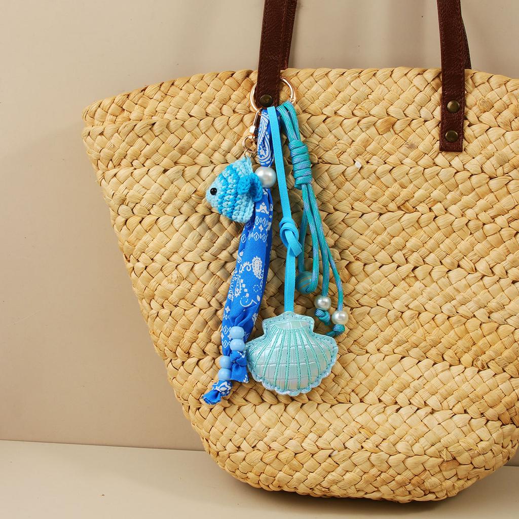Beach Bag Charm Crochet Fish Shell Star Pendant Paisley Silk Scarf Beaded Braided Rope Accessory Bag Charm