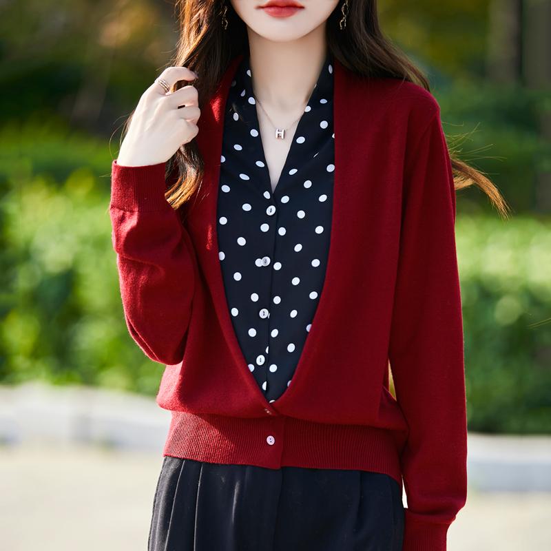 Женский кашемировый кардиган Qinghe кашемир 50% шерсть 50% шелк Женский осенне-зимний кашемировый кардиган мягкий и теплый